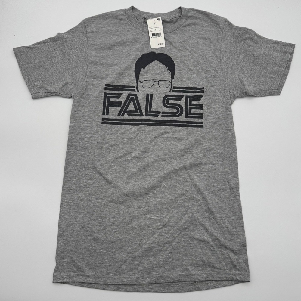 The Office Dwight Schrute False Graphic T-Shirt Mens Small Heather Gray‎ NWT